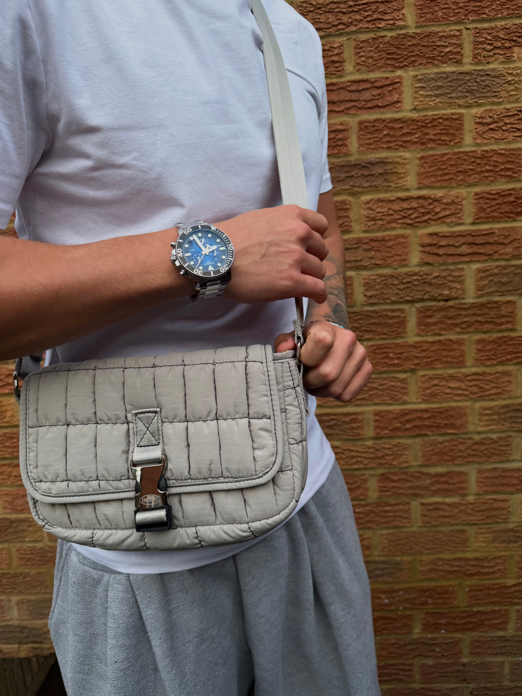 Grey Quilted Shoulder Bag