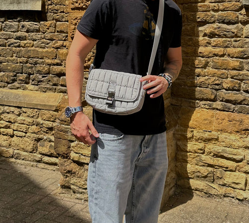 Grey Quilted Shoulder Bag